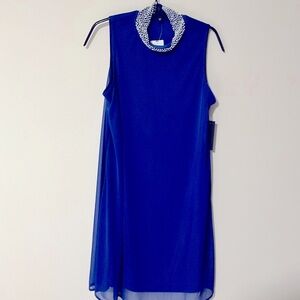 TIANA B Brilliant sapphire, lined, swing dress w/stand up collar SZ S. NWT